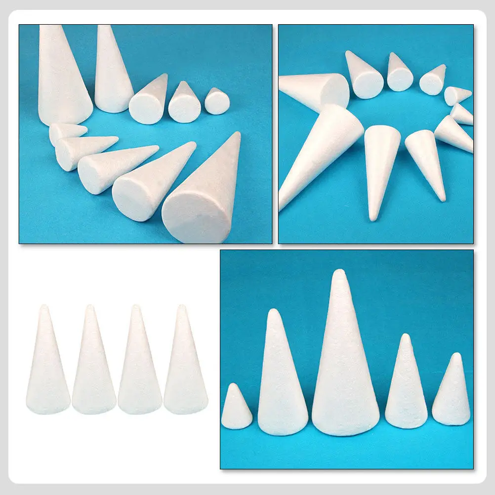 

Набор из 4 пенопластовых конусов для поделок, белые конусообразные заготовки для детского творчества, раннего развития и рукоделия