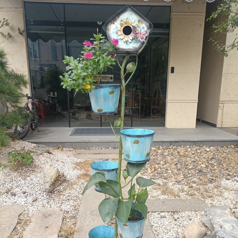 Garden floor-to-ceiling birdhouse flower stand, balcony living room flower stand rack