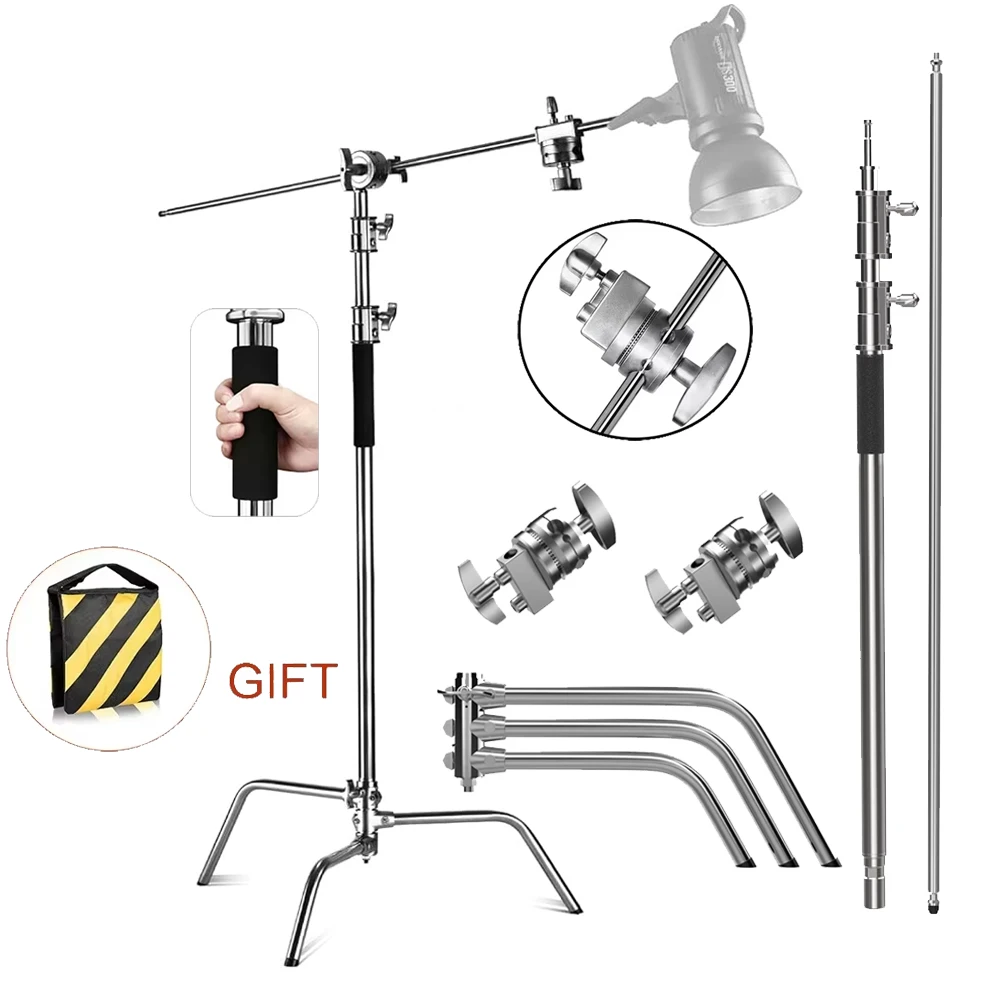 

Heavy Duty 8.5ft Silver,Black C Stand Light Stand Stainless Metal Photography Kit For Photography Equipment Studio Shoot