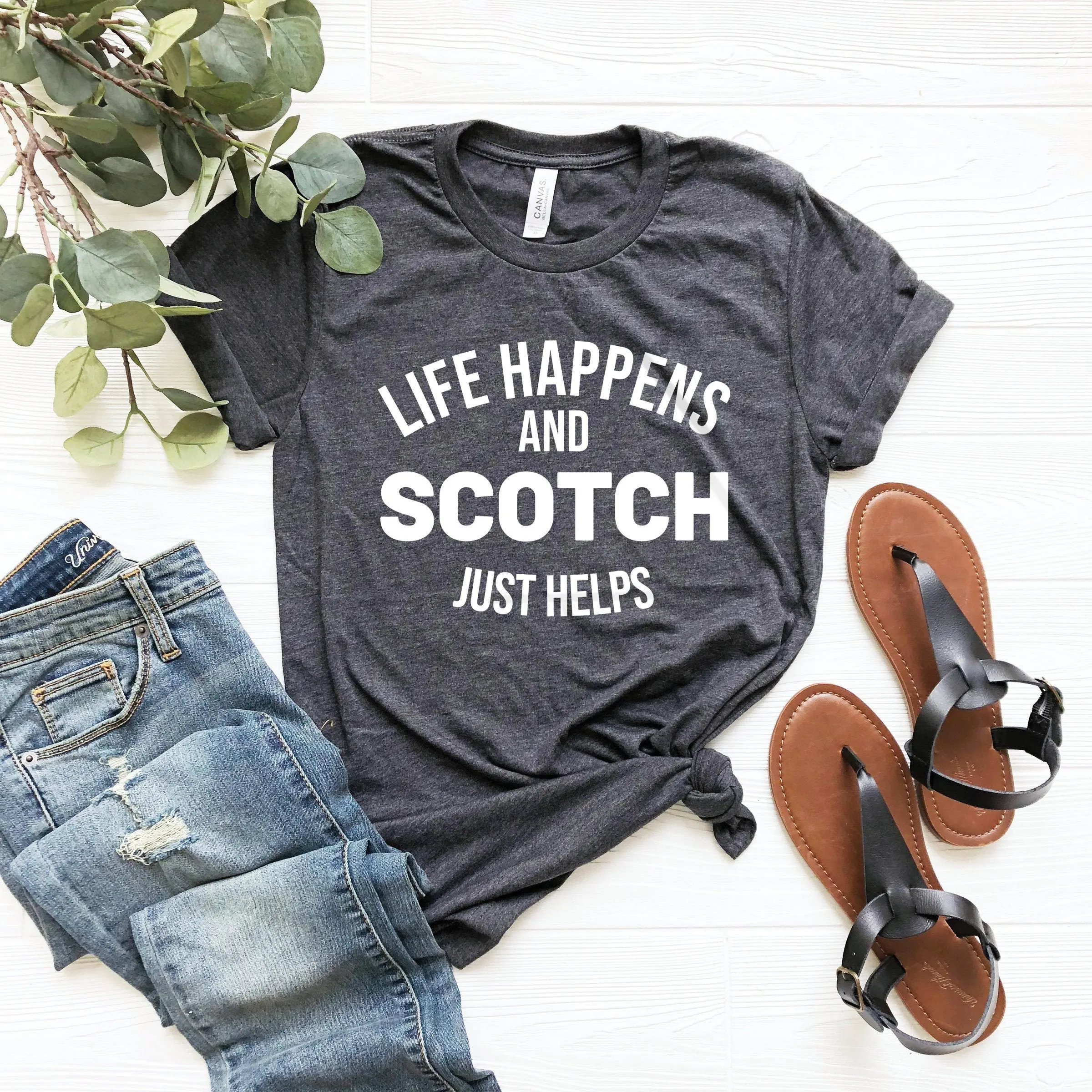 Scotch drinker gift life happens helps vintage shirt top tee cute funny