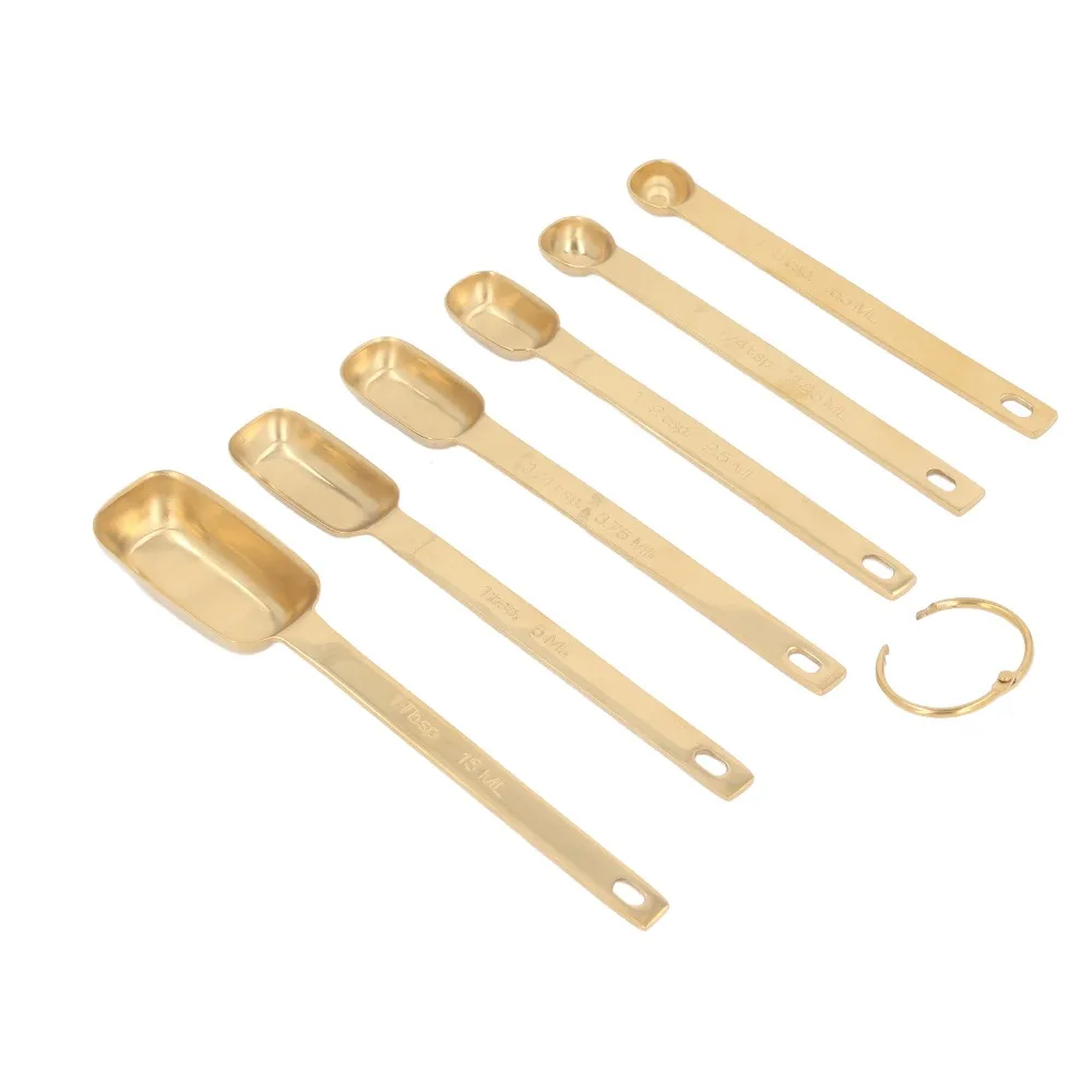 Stainless Steel Measuring Spoon Set Clear Marking Gold Silver Measuring Spoons Removable Clasp Square Shape