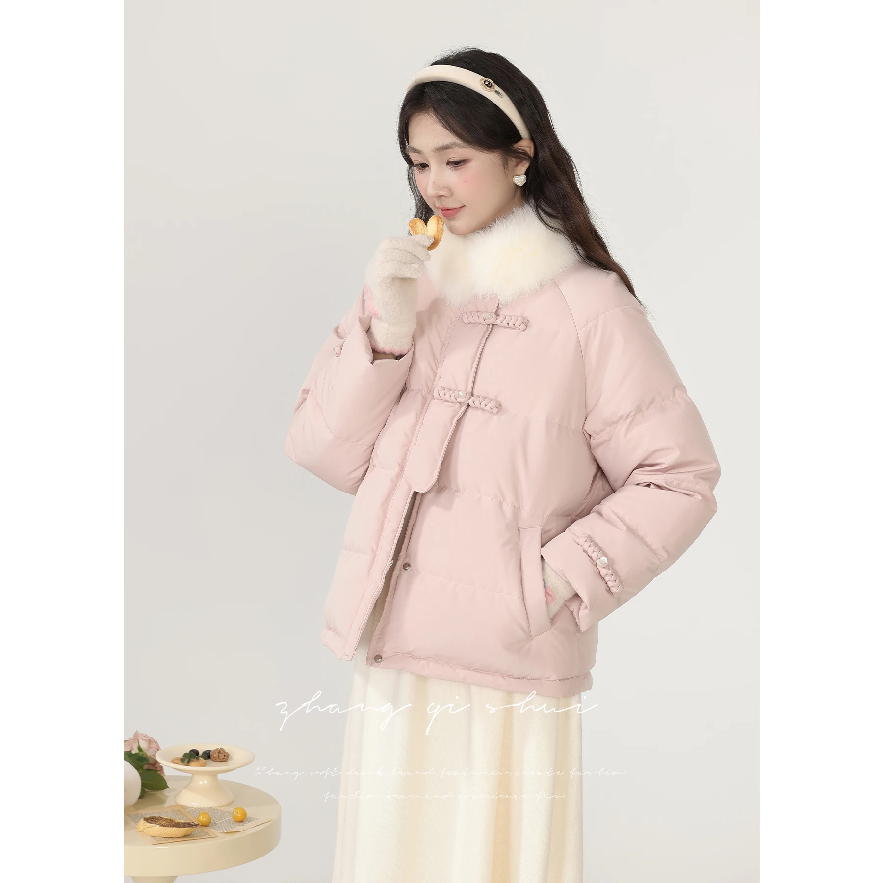 

Pink Short Thickened Autumn Winter New Style down Jacket Female Commuter Style Korean Version White Duck down Warm Coat