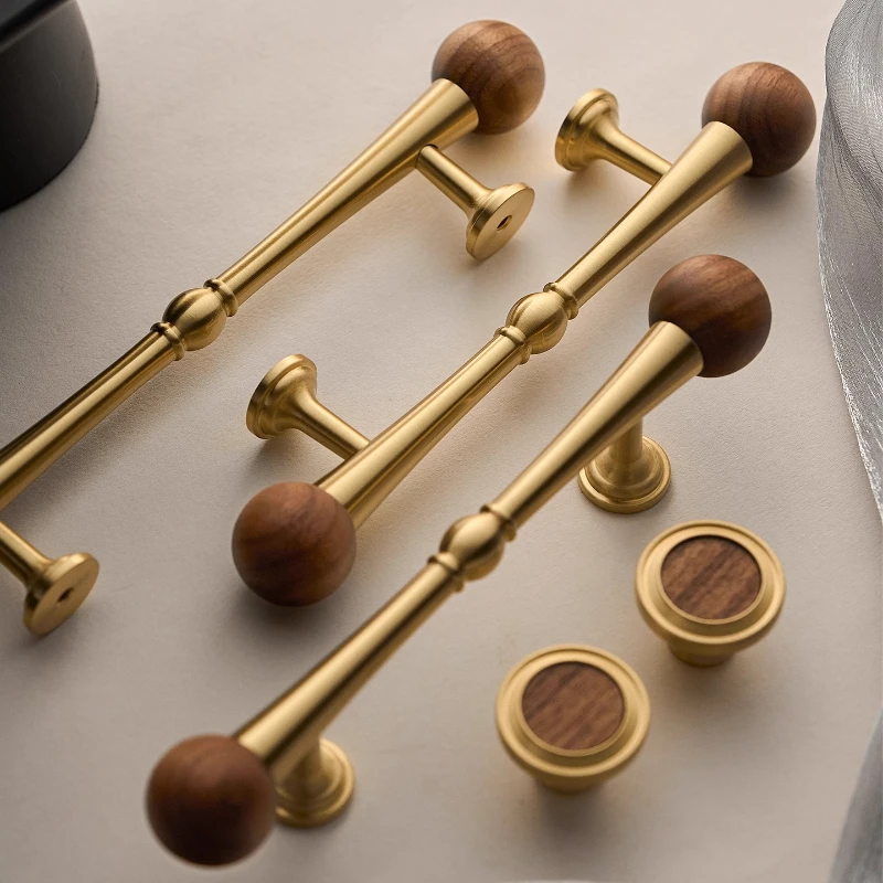 American Style Brass Walnut Furniture Handles and Knobs for Kitchen Home Drawers Vintage Long Handles for Wooden Furniture
