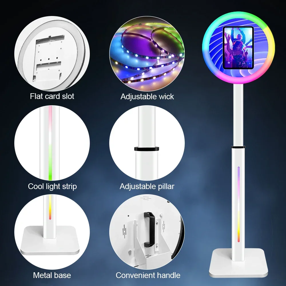 LED Ringlight وسائل التواصل الاجتماعي كشك المحمولة الطابق حامل كابينة تصوير كشك محطة ل 9.7/12.9 "باد الهواء Selfie باد كابينة تصوير