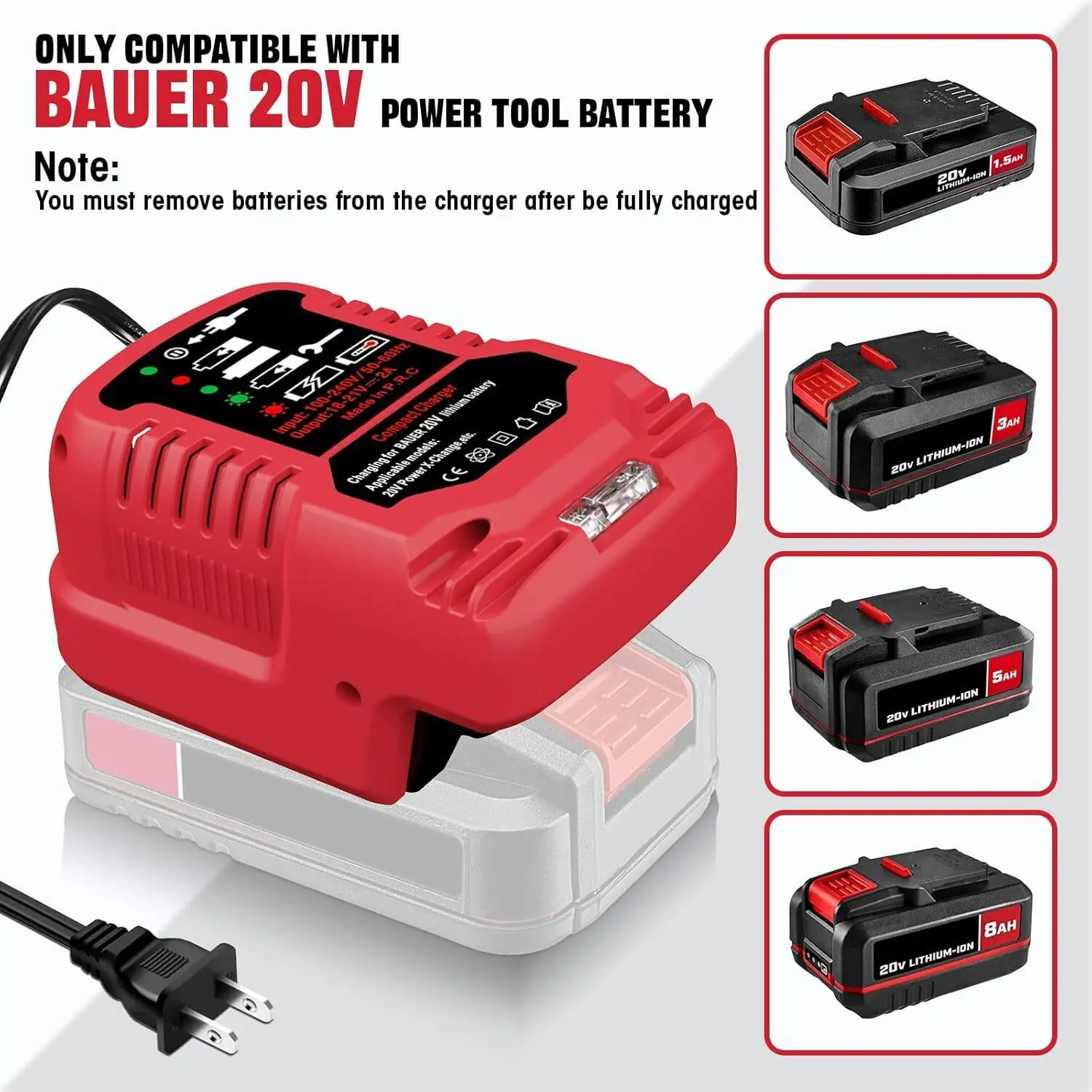 Portable Battery Charger for Bauer 20V Li-ion Battery Charger Station with LED Indicator Mini Charger(Battery Not Included)