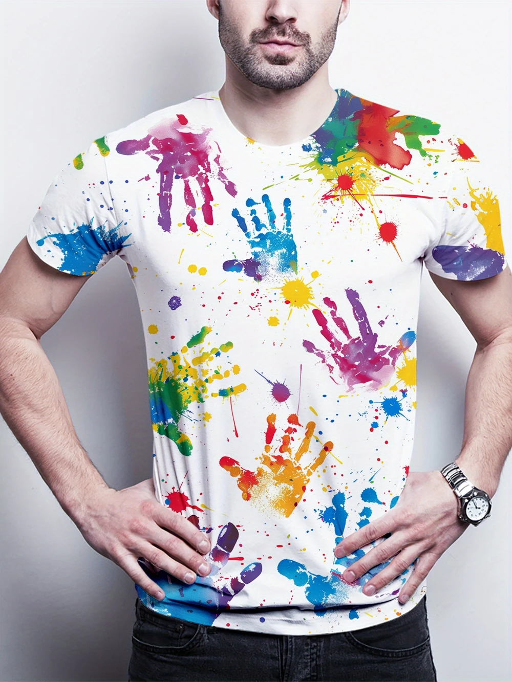 

Мужская легкая футболка с короткими рукавами, красочная футболка с принтом ладони и граффити, круглый вырез, футболка с короткими рукавами, летний модный топ