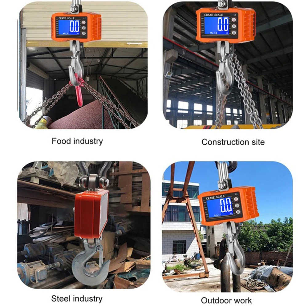 Digital Hanging Scale 1000kg/ 2204lbs Portable Heavy Duty Crane Scale LCD Backlight Industrial Hook Scales Unit Change/Data Hold