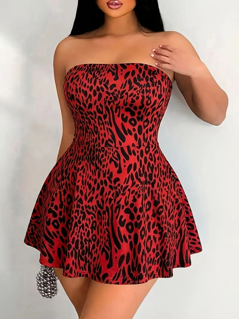 Trägerloses, ärmelloses, kurzes A-Linien-Kleid mit tailliertem Schnitt im Spicy-Girl-Party-Stil für Damen – Detail 4