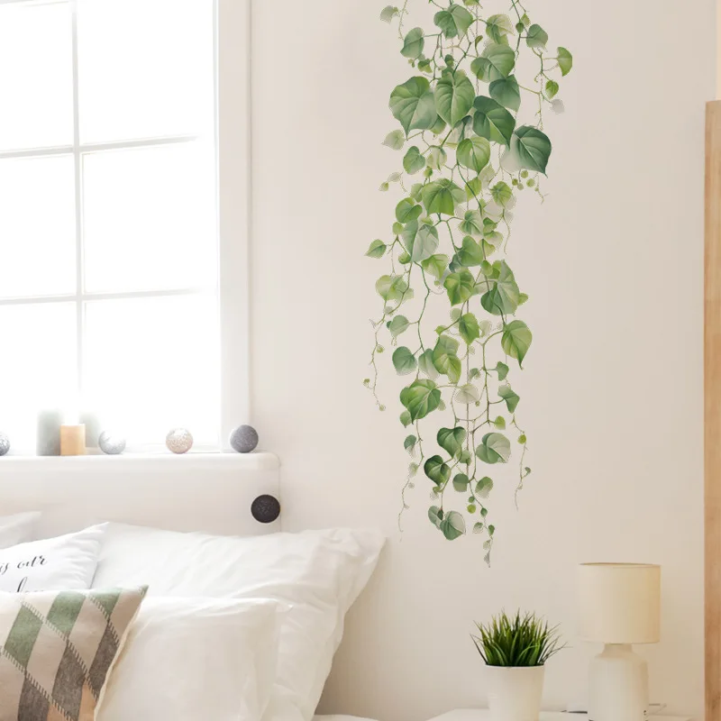 Small Fresh Green Plant Vine Leaves Bedroom Living Room Landscaping Decorative Wall Stickers Self-adhesive Wholesale