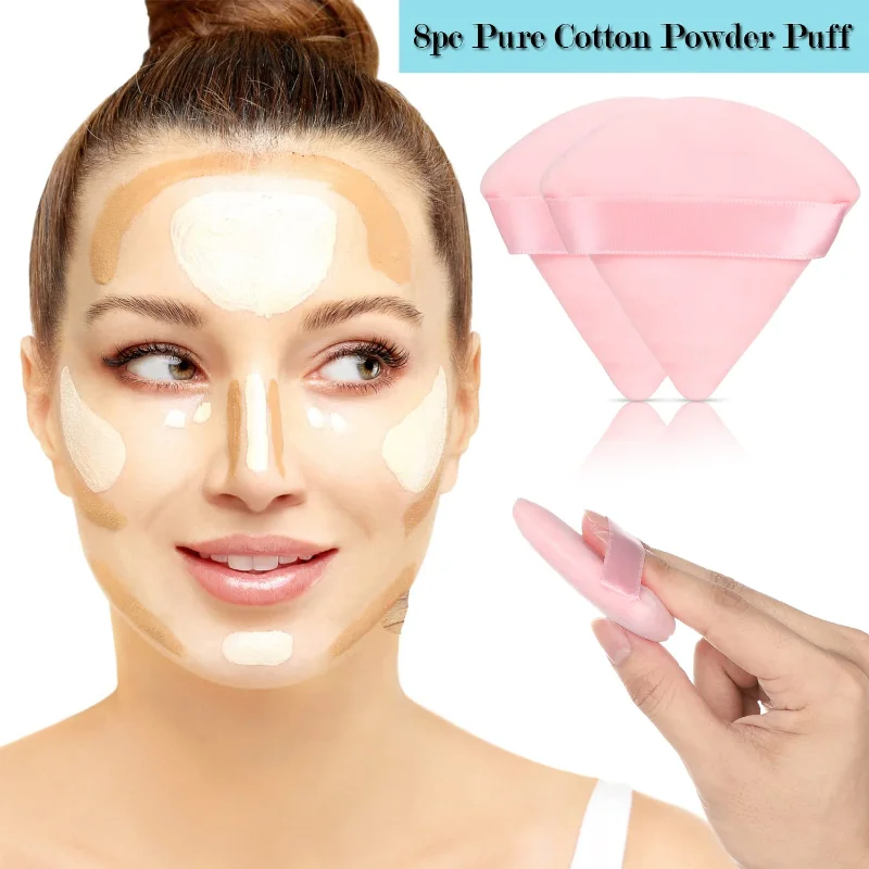 8 Pcs Cotton Powder Puff ,riangle Both dry and wet Makeup Setting Puff,For Concealer/Loose PowderFoundation/Makeup Sponge Set