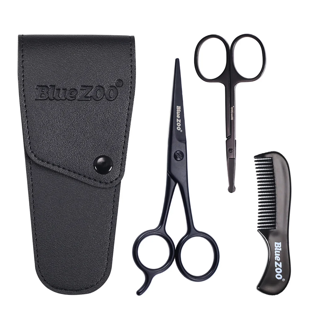 1 Set of Beard Grooming Kit Men Daily Care Scissors Comb Brush with Storage Bag men beard care beard comb kit