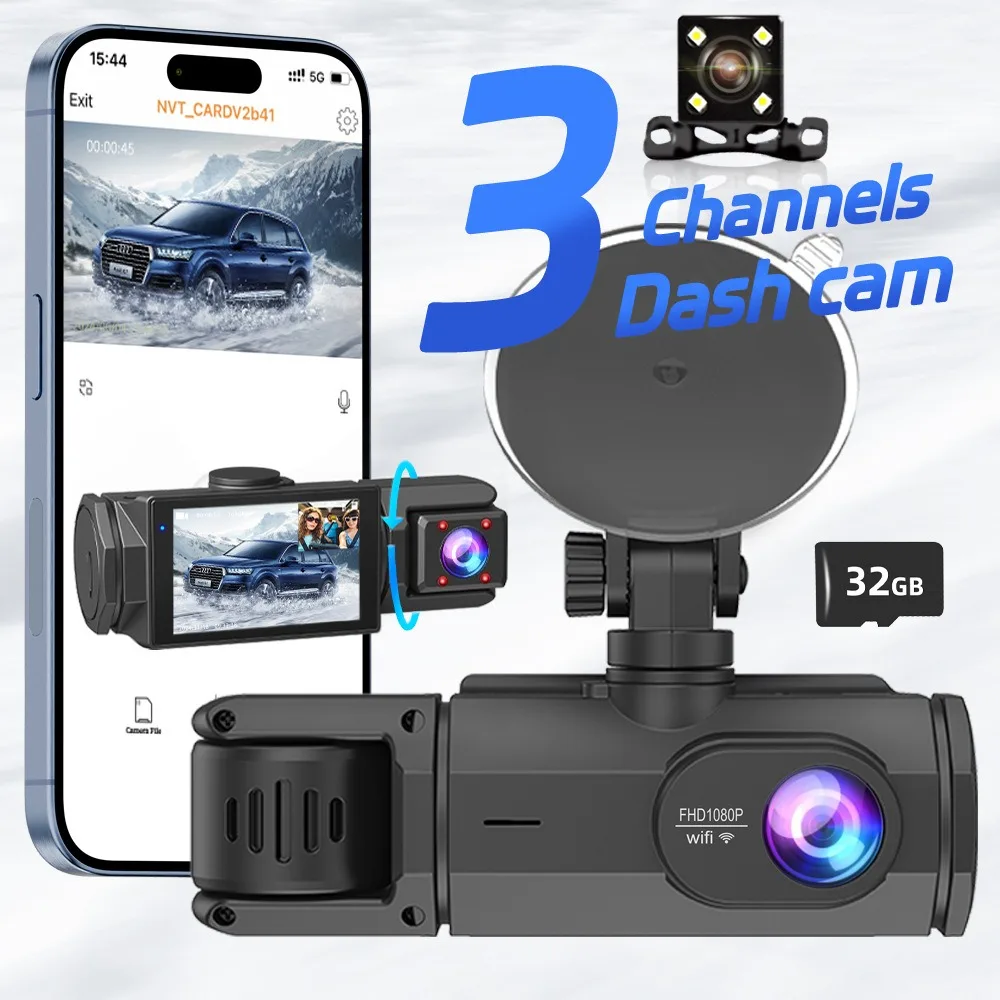 

New 2-inch high-definition 1080P three-record driving recorder with mobile phone interconnection infrared night vision car DVR