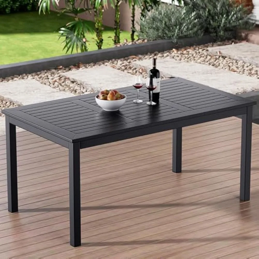 

Outdoor Dining Table for 6-Person Rectangle Indoor Outdoor Table with Wood-Like Surface, Weather-Resistant Outside Dining