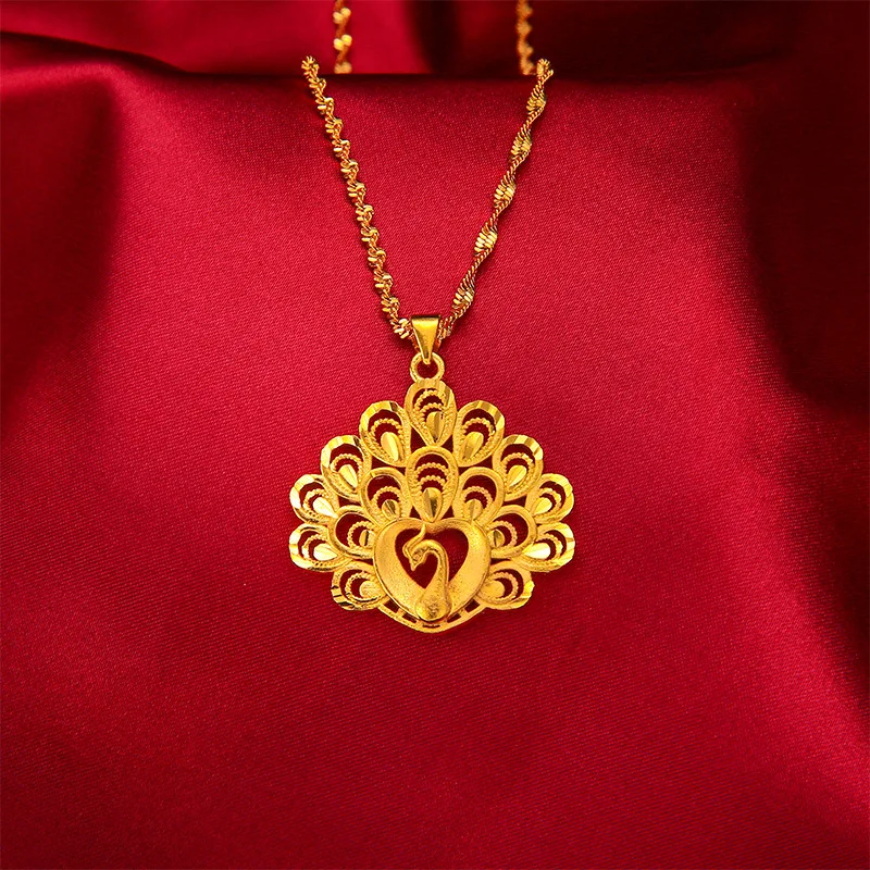 

UMQ New Fashion Japan and South Korea Alluvial Gold Jewelry Brass Gold-Plated Pendant Temperament Wild Peacock Necklace