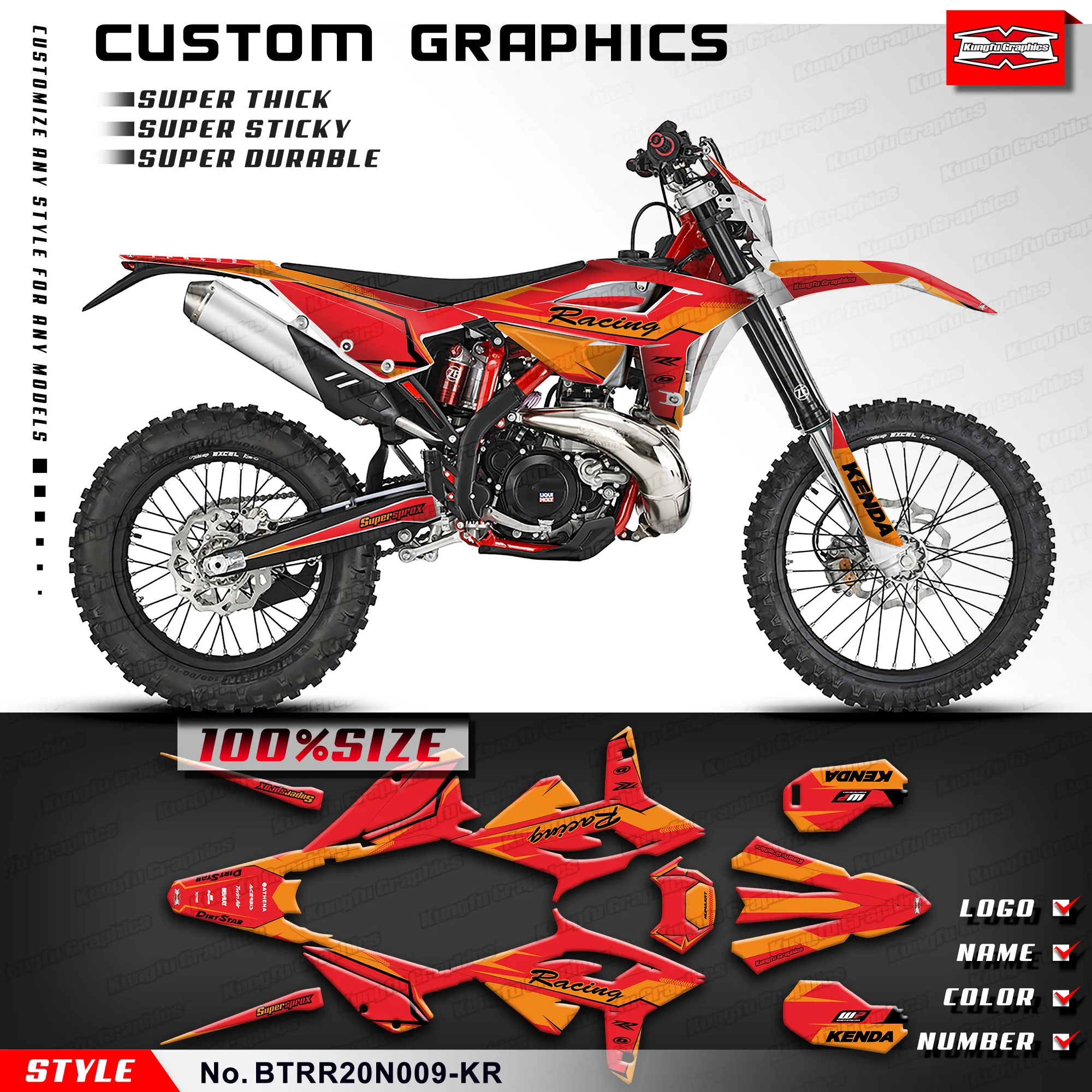 

Наклейки KUNGFU GRAPHICS MX, графический комплект Enduro для Beta RR 2020 2021 2022 2023 2024, рестайлированный, BTRR20N009-KR