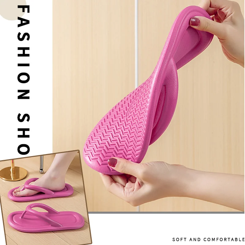 Summer Candy Color Sole Soft Beach Flip-Flops Women's Concise Non-slip Cloud Clip Toe Slippers Woman Breathable Bathroom Slides