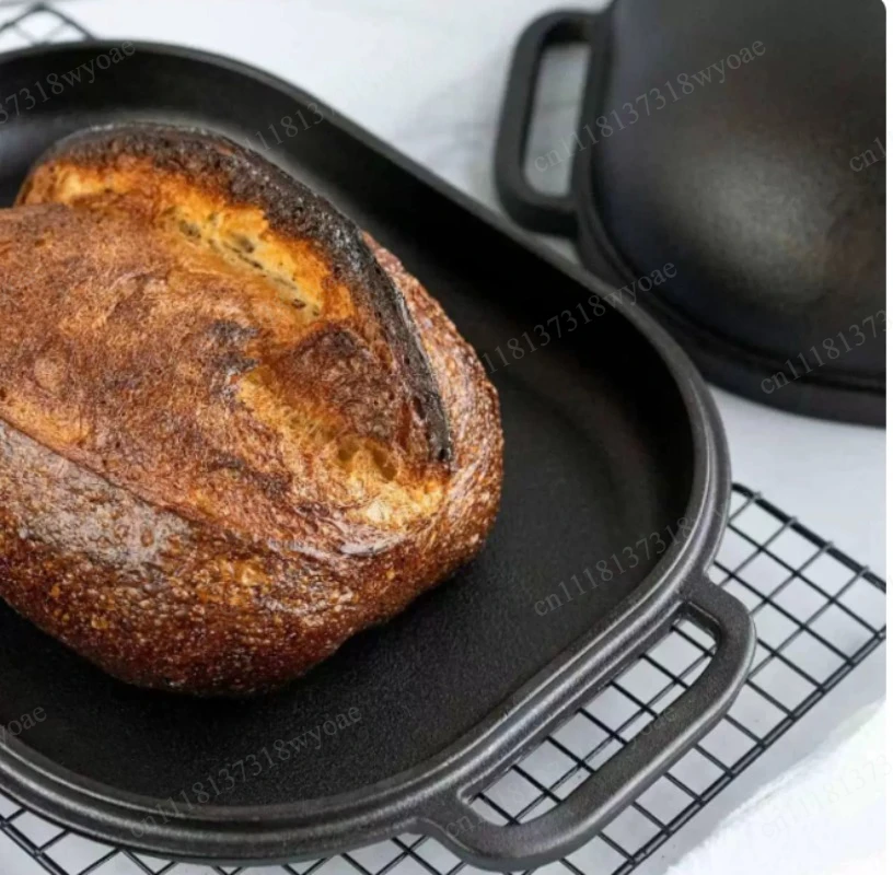 Large Oval Cast Iron Bread Pan Non-Stick Baking Mold for Sourdough Bread Oven Baking Kitchen Tool