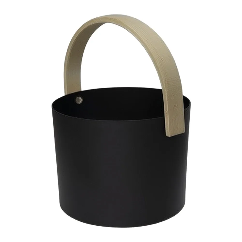 Wooden Handle Scoop Sauna Bucket Set For Creating Steam Aluminum Construction Classic Black Finish Ergonomic Wooden Grip