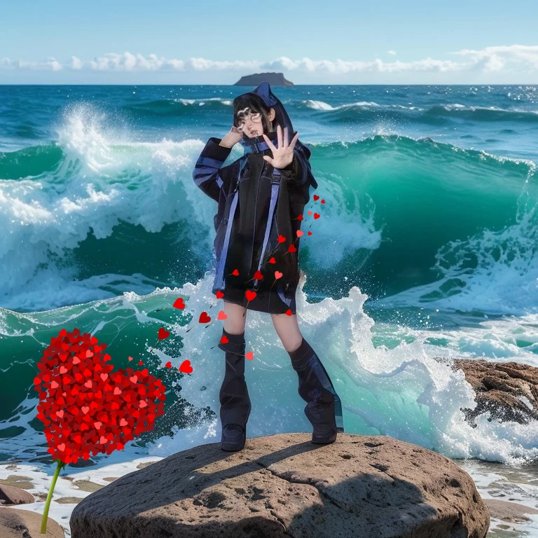 

Original Functional Style Hooded Jacket Blue Casual and Versatile Loose-fitting Outerwear Coat and Straight-leg Pants Set