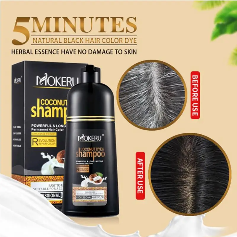 Coconut Black Hair Dye Shampoo Fast Acting Hair Coloring Long Lasting No Fade Color With Non-Stick Scalp Protects Hair Damage