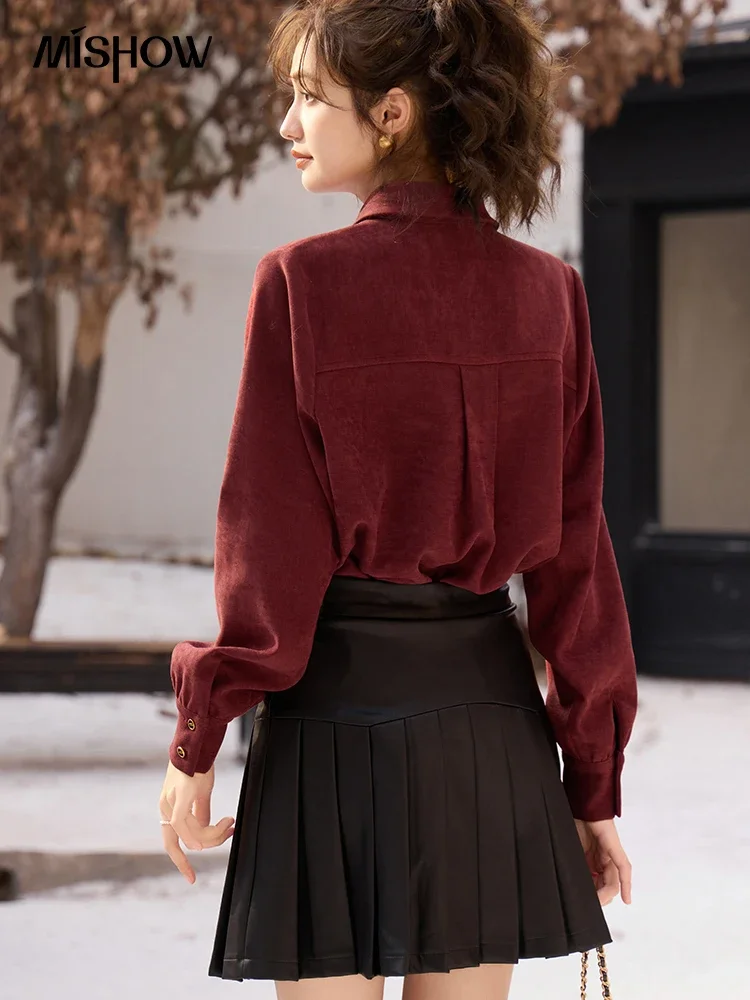 MISHOW Retro Long Sleeve Shirt for Women Spring Autumn Fashion Button Up Blouse Woman Loose Irregular Versatile Top MXC58C0176