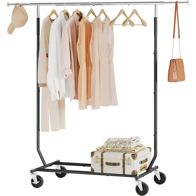 

Heavy Duty Clothes Rack Foldable Garment Rack with Wheels and Extendable Rod, Collapsible Clothing Rack Max Capacity