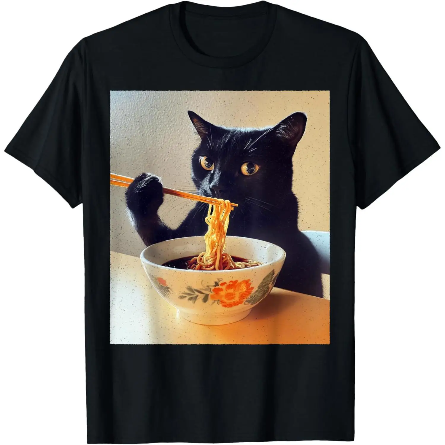 

Real Ramen Cat – Eating Japanese Noodles Funny Black Cat T-Shirt