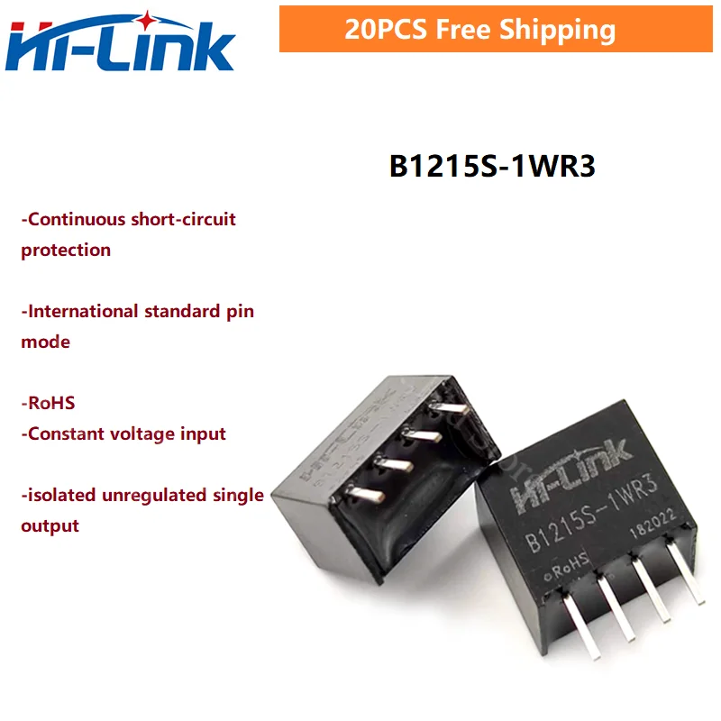 

Free Shipping 20pcs B1215S-1WR3 1W 12v to 15v single output Step Down Smart Home DC DC Isolated Switch Power Supply Module