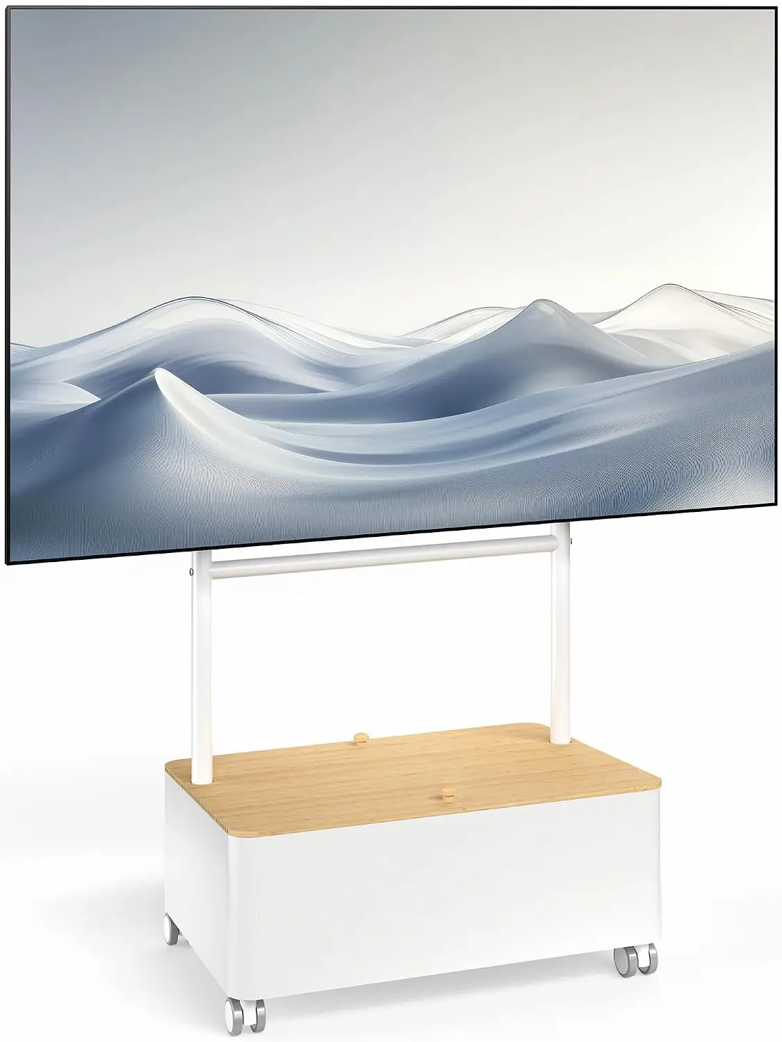 Studio Rolling TV Stand, 43 to 65 inch Screen, Concealed Storage with Accessory Box, Adjustable LED LCD TV Cart, Holds 88 lbs