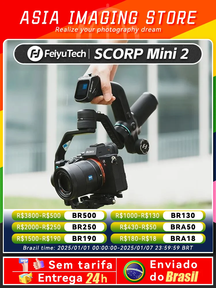 【 Do Brasil 】 FeiyuTech SCORP Mini 2 Gimbal Stabilizer for Mirrorless Camera Sony ZVE10 Canon Nikon Action GoPro Cell feiyu tech