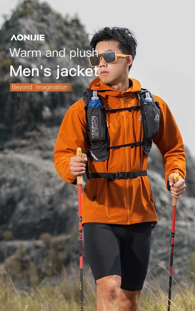 AONIJIE FM5207 Men Windproof Jacket Autumn and Winter Windproof Warm Outdoor Water-repellent Hiking Top Hooded Running Jacket