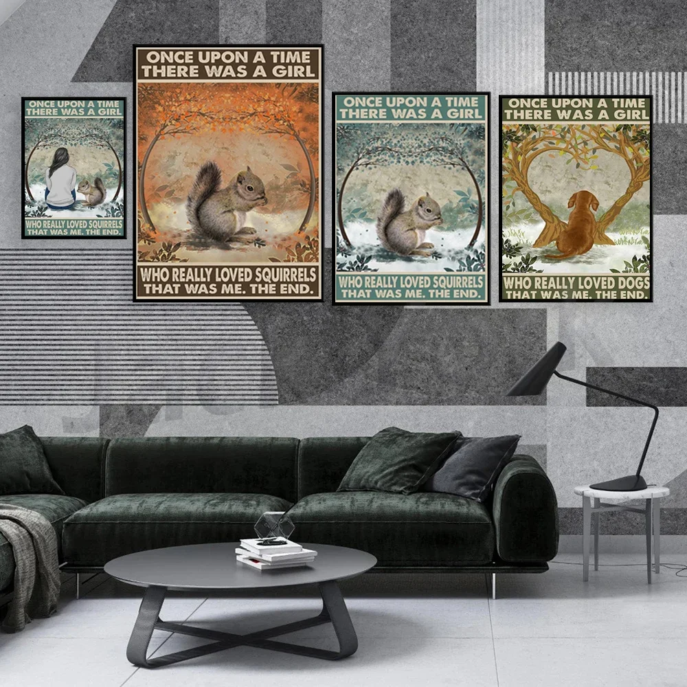 Pet Poster, Squirrel Poster, Once Upon A Time There Was A Girl Who Really Loved Squirrel Vintage Poster