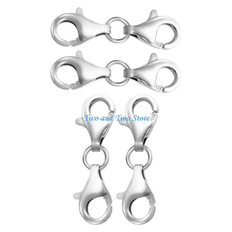 

HX6F 4Pcs Double Sided Extension Lobster Clasps Silver Double Hook Clasp Extensions for Elegant Jewelry Making