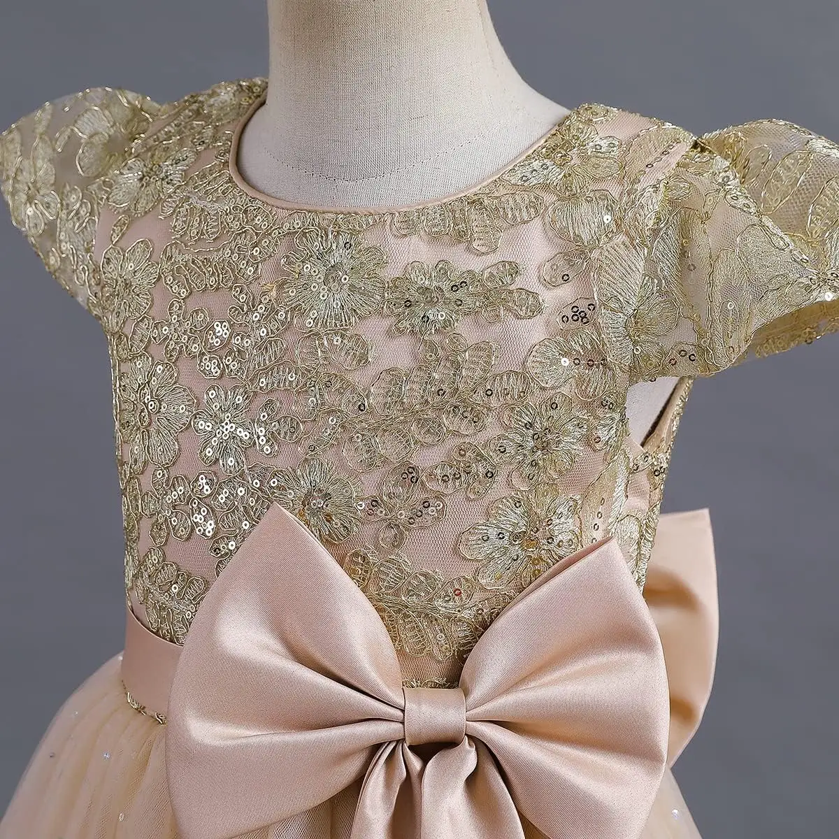 فستان ماكسي طويل من الدانتيل مزين بالترتر للأطفال فستان فتاة الزهور لحفلات الزفاف الأولى للأميرة فستان رسمي للحفلات