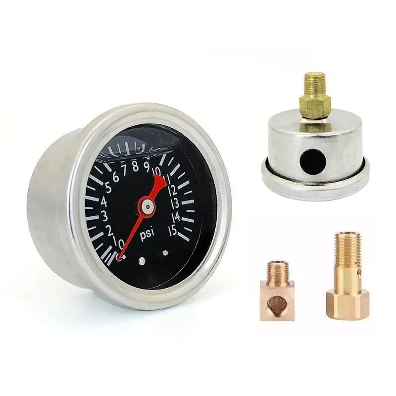 Universal Black Axial Shock-resistant 0-15psi Fuel Pressure Oil Pressure Hydraulic Gauge Stainless 40mm Dial Thread 1/8''NPT