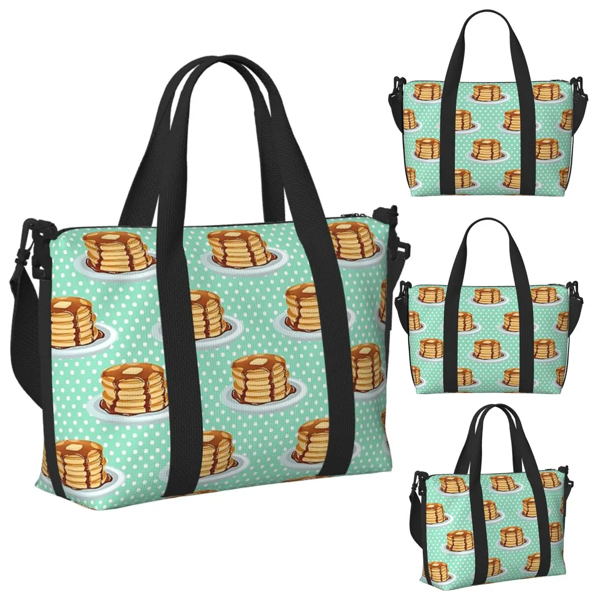 Panqueques personalizados con jarabe de arce, bolsa de viaje para playa, bolsas de mano de gran capacidad para gimnasio, deporte, bolso de compras para mujer, bolso de hombro
