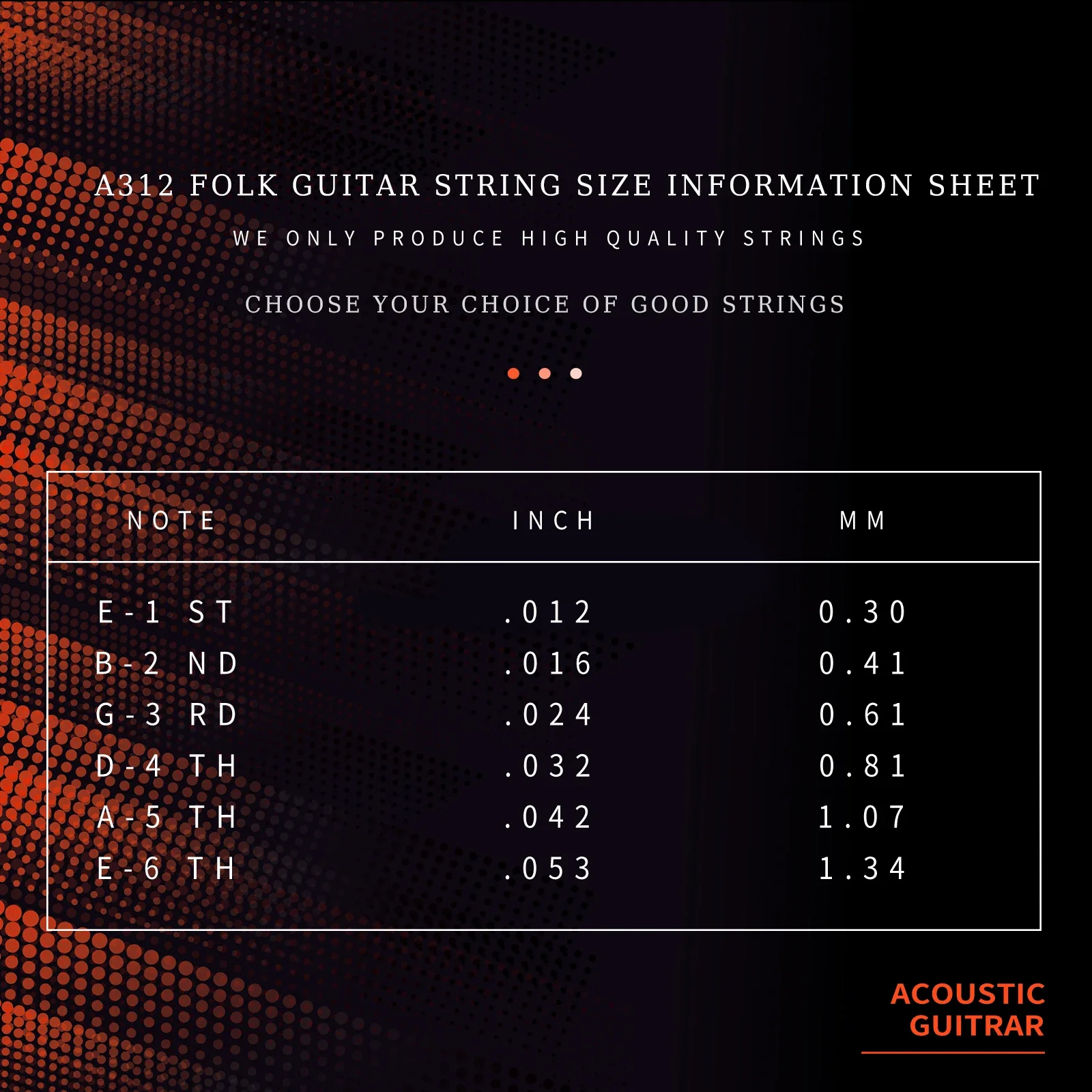 IRIN A312 Acoustic Guitar Strings Hexagonal Alloy PU Coated 6-String Folk Guitar Strings Acoustic Guitar Replacement Accessory