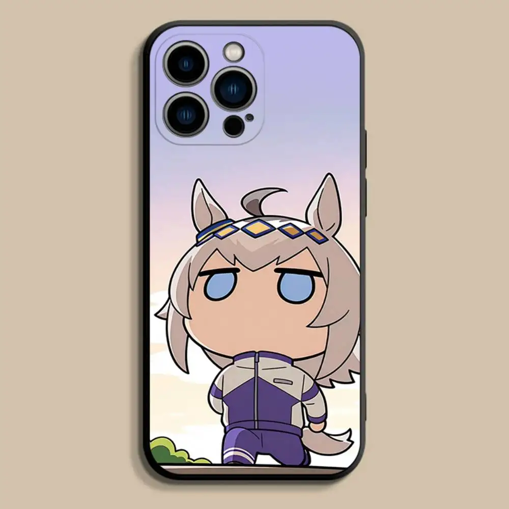 Casing HP U-Uma Derby Oguri untuk iPhone 17,16,15,14,13,12,Pro,Max,Plus,E,SE4,Air,Mini Hitam Bahan Lembut