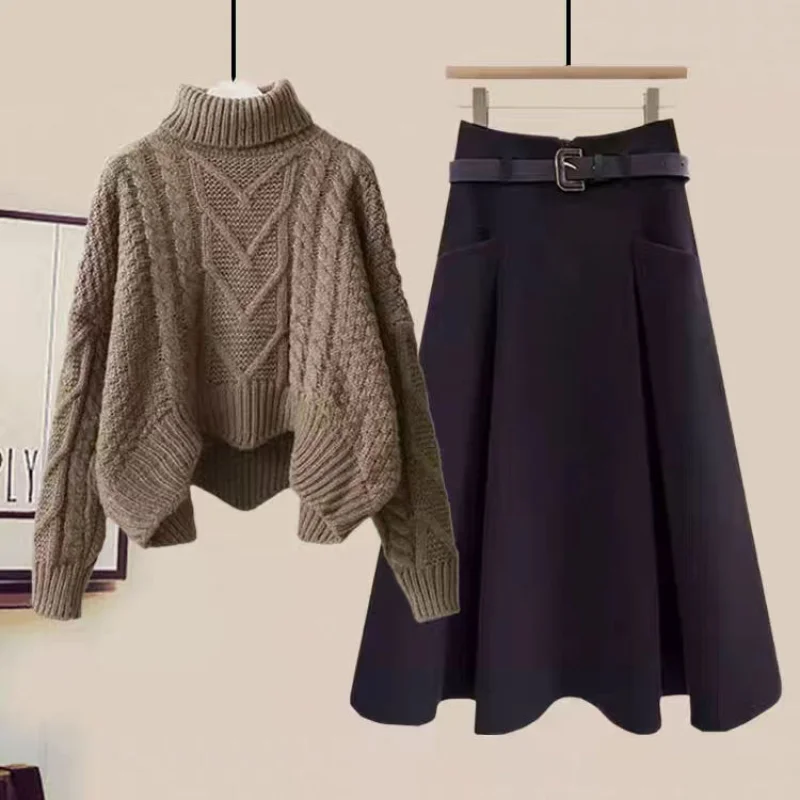 Autumn and Winter Set Women's Korean Edition New Slimming and Aging Reducing Sweater Slim Fit Half Skirt Two Piece Set