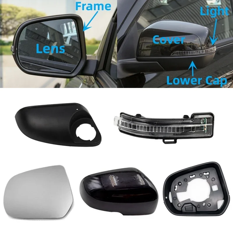 Car Door Side Rearview Mirror Frame Heated Lens Turn Signal Lamp Lower Cover For Great Wall GWM Poer Pao Cannon Pickup 2019-2022