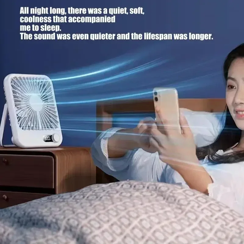 Portable Rechargeable Foldable Desktop Fan Type-C， Speed Adjustment Strong Wind Low Noise LED Power Display Convenient