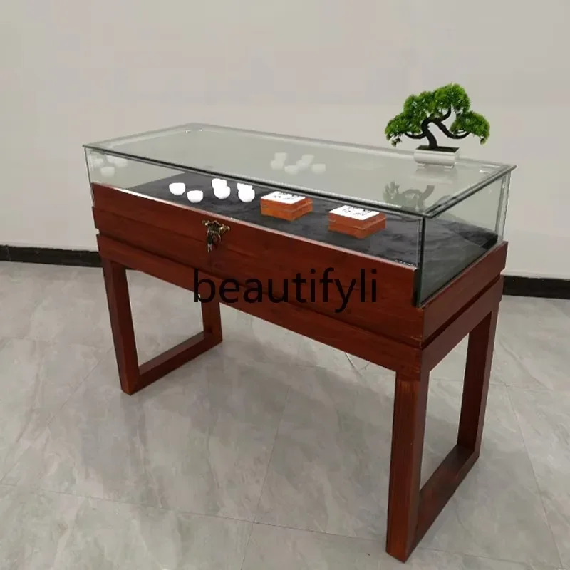 New arrive  Solid wood jewelry display cabinet, exhibition hall, museum display cabinet, library glass counter customization