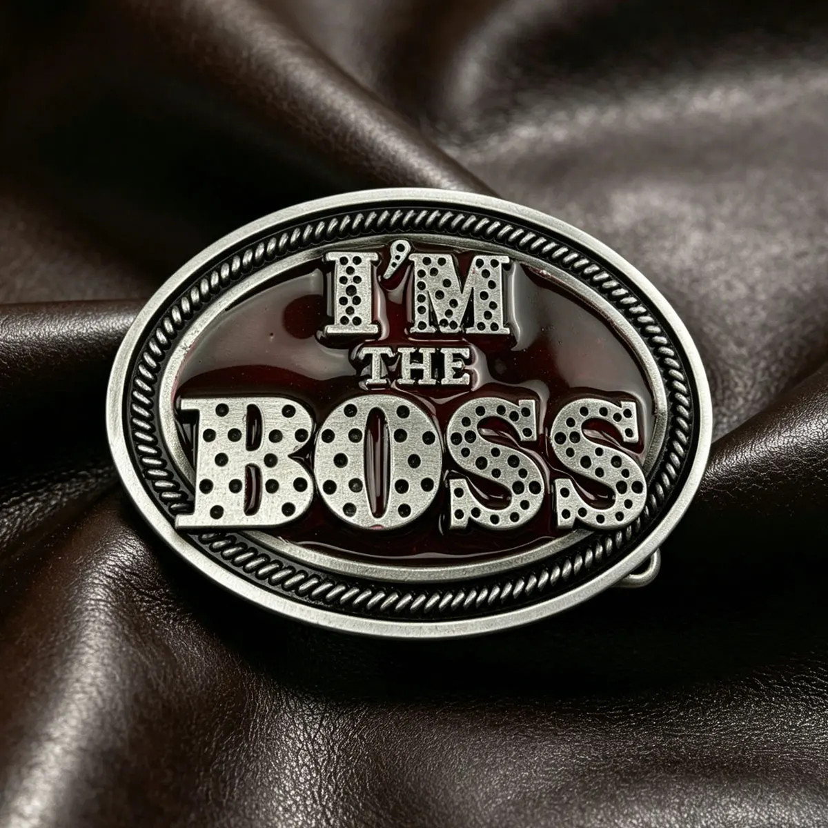 Oval Funny Boss Statement Belt Buckle - Retro Western Cowboy Style Embossed Red Belt Buckle for Men 4cm Standard Belt
