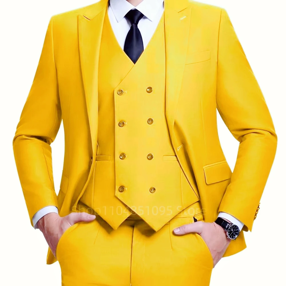 

New Solid Suits for Men Slim Fit Groom Wedding Suits Tuxedo Best Man Blazer Vest Pants 3 Pieces Trendy Fashion Marriage Costume