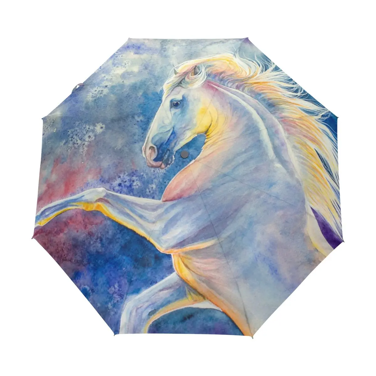 Funny Oil Painting Horse Rain Sun Umbrellas Watercolor Farmhouse Animal Lightweight Windproof Folding Travel Umbrella for Adults