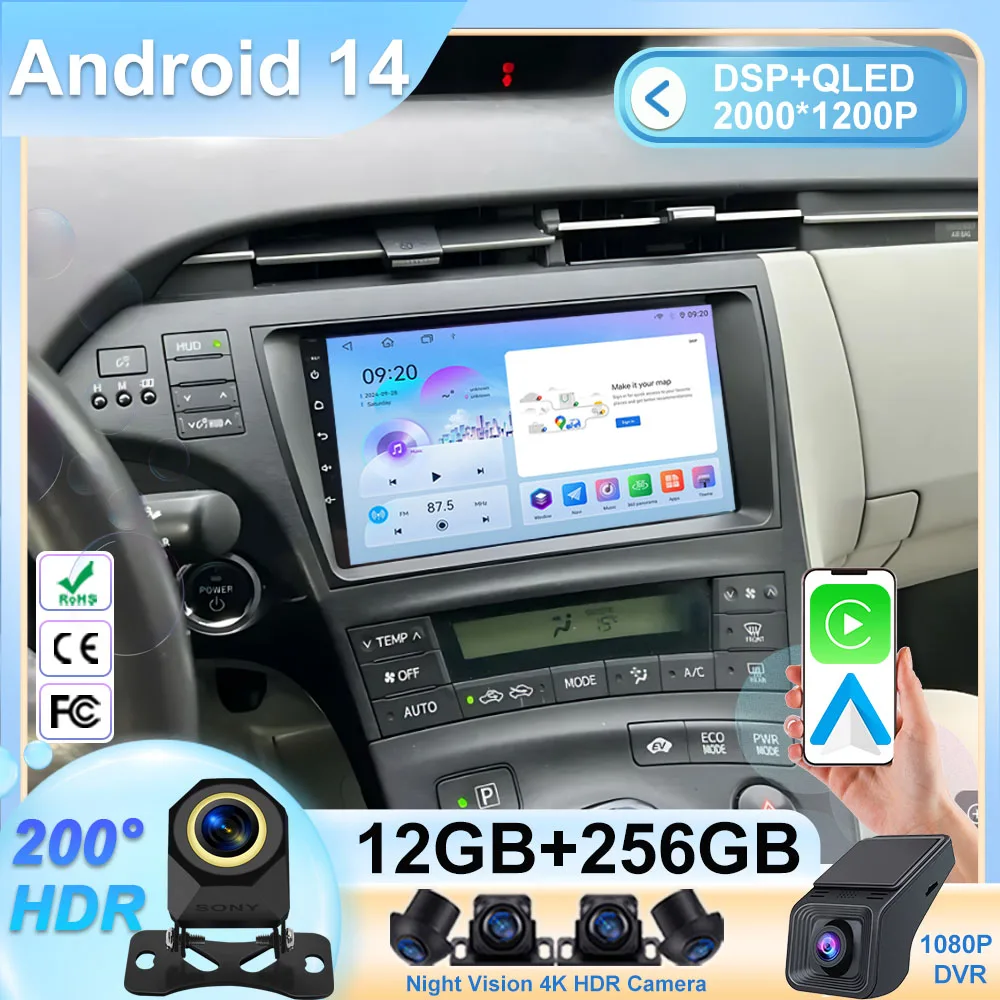 

LHD RHD Android Car Radio Carplay Auto NO 2Din For Toyota Prius XW30 2009-2015 Auto Radio Multimedia Video Player Navigation BT