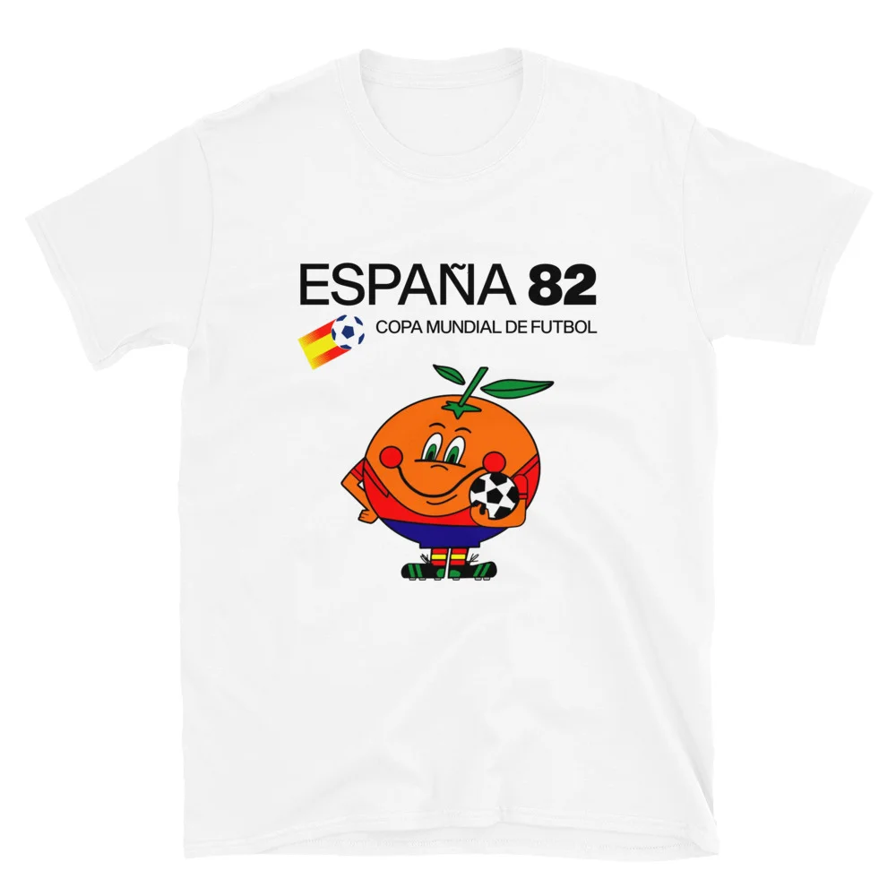 

Fashion Naranjito T Shirt Vintage Men's High Quality 100%Cotton Round Neck Spain 82 Spanish Mascot 1982 Football T Shirts Tops