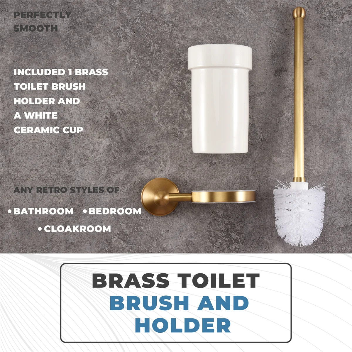 

A24I Antique Brass Bathroom Toilet Brush Set Holder Brush with Ceramic Cup