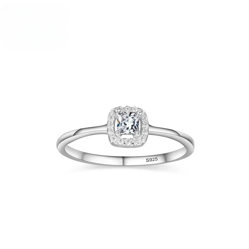 

New925 Sterling Silver Closed Ring Women's Exquisite Princess Square Bag 1 Carat Simulated Diamond Ring Wedding Jewelry Wholesal