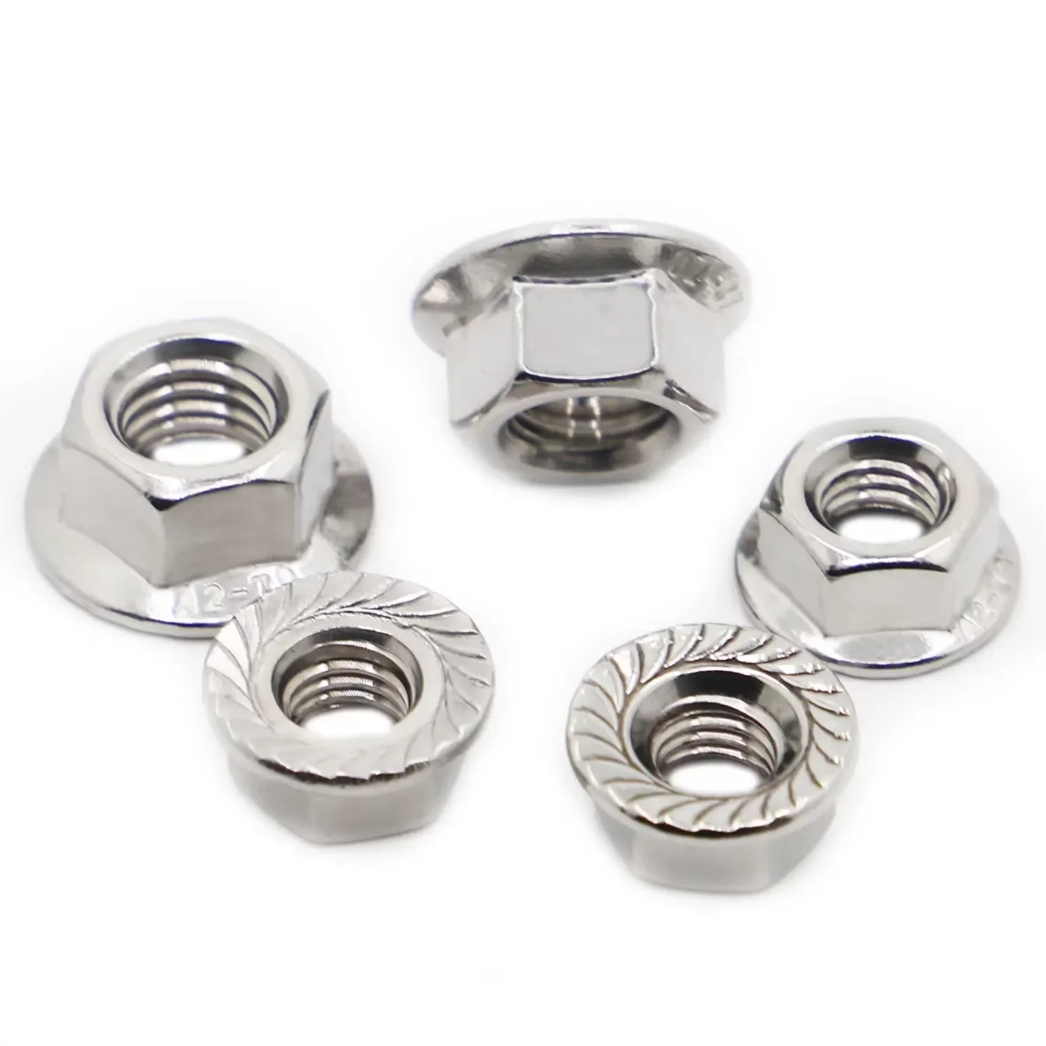 DIN 6923 Sechskant-Sechskantkopf aus Edelstahl 304, gezahnter Spinlock-Flansch, Sicherungsmutter M3, M4, M5, M6, M8, M10, M12 – Detail 2